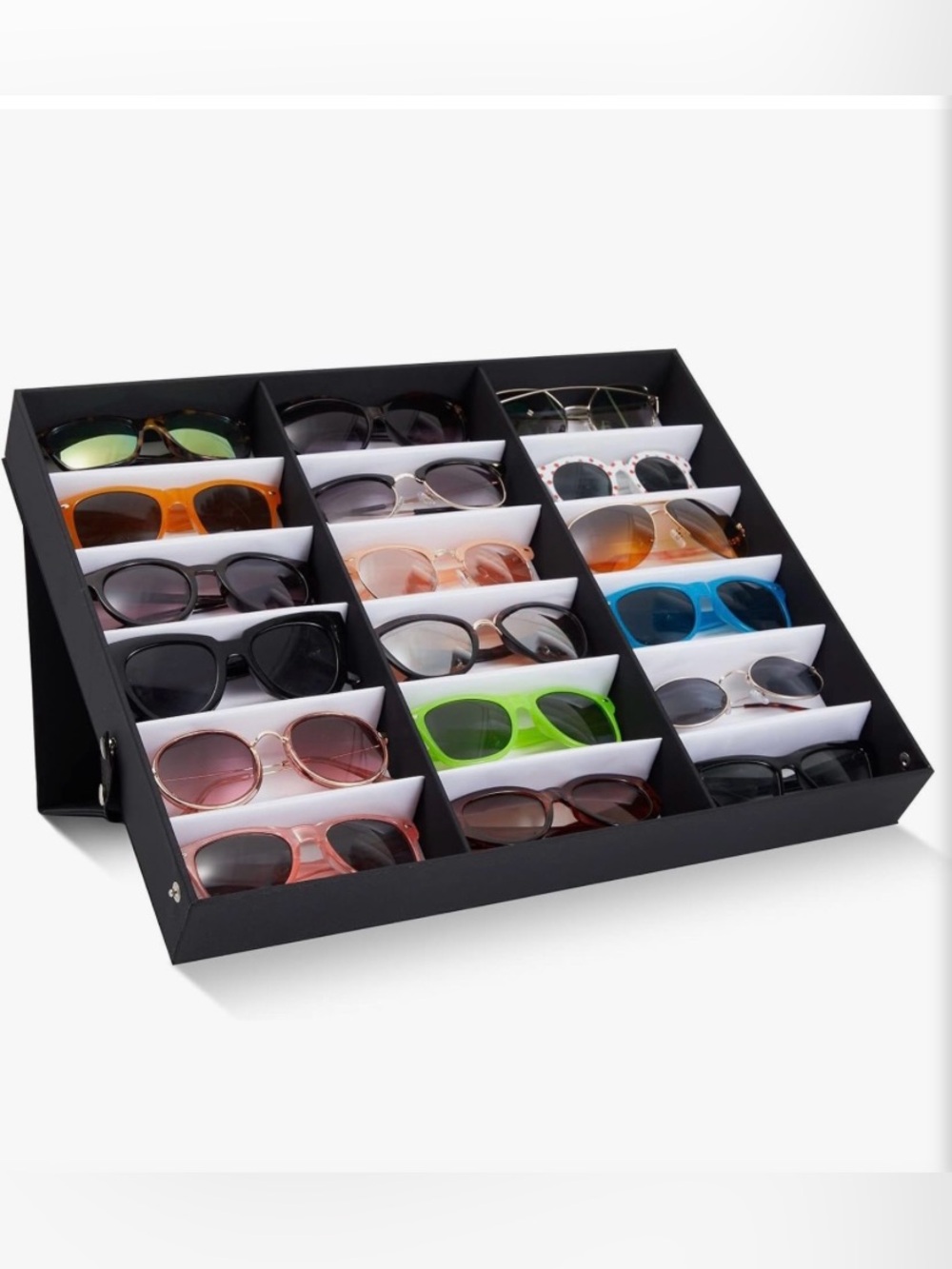 Juvale 18-Slot Sunglass Organizer & Sunglasses Case - Black 18.7 x 14.9 x 2.4 in
